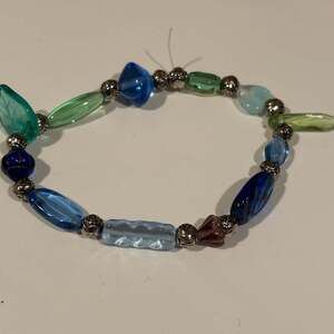 Handcrafted Multi-Color Glass and Silver Tone Beaded Bracelet